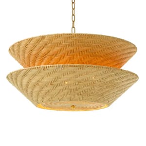 Aurora Rattan Chandelier – Vintage Brass Illumination