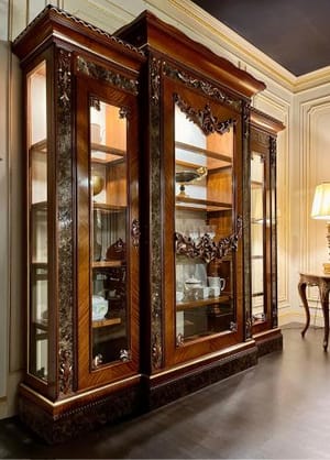 Majestic 3-Door Walnut Showcase  Gold-Patinated Detailing