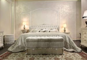 Imperial Ivory Velvet King Bed – Luxury Handcrafted Bed with Gold Accents