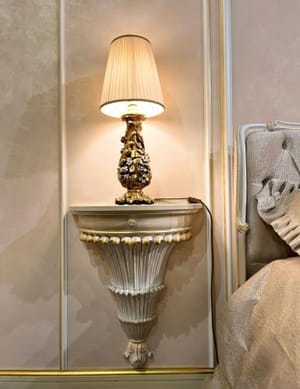 Royal Emperador Ivory Night Table – Luxury Wall-Mounted Bedside Table with Gold Accents