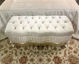 Imperial Ivory Velvet Bench – Luxury Rectangular Upholstered Bench with Gold Details