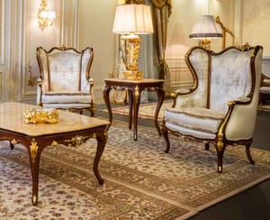 Royal Armchair – Luxury Walnut Finish & Gold Silver Detailing