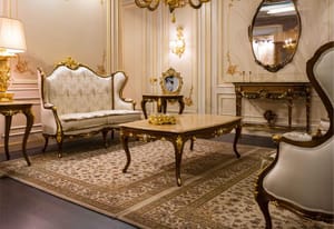 Royal Two-Seater Sofa – Walnut Finish with Gold & Silver Detailing