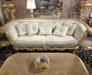 Luxury Empire Sofa – Gold Leaf Finish with Silver Details