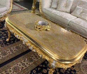 Luxury Rectangular Coffee Table – Crema Valencia Marble with Gold & Silver Finish