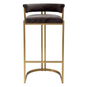 Modern Grey Velvet Bar Stool – Dante Design with Brass Finish