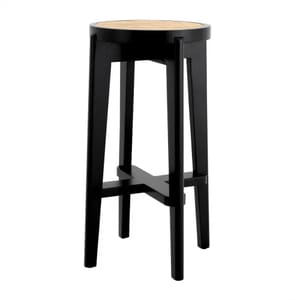 Modern Dareau Bar Stool – Black Wood and Rattan Craftsmanship