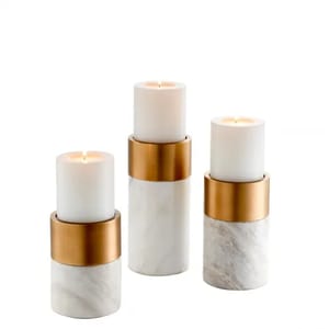 Modern Candle Holder Trio – Sierra Marble & Brass Accent