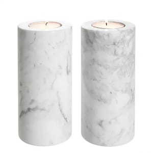 Premium White Marble Tealight Candle Holders – Cylindrical Pair Set