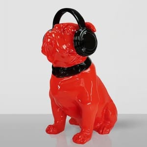 Luxury Red Bulldog Sculpture with Headphones – 120 cm
