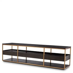 Royal TV Cabinet – Mocha Straight Oak Veneer with Brushed Brass Accents