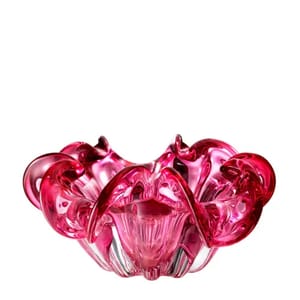 Luxury Hand Blown Pink Glass Fancy Bowl Artistic Curved Design