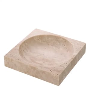 Luxury Travertine Decorative Bowl Square Exterior with Round Inner Shape