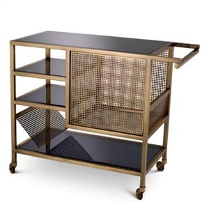 Luxury Vintage Brass Finish Smoke Glass Trolley
