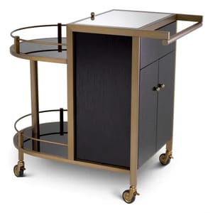Luxury Black Oak Veneer Trolley with Brushed Finish & Mirror Glass