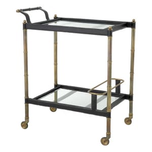 Luxury Black Leather Trolley with Clear Bevelled Glass
