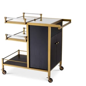 Luxury Brushed Finish Black Oak Veneer Cocktail Trolley