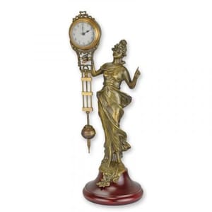 Luxury Mystérieuse Table Clock Held by a Dressed Woman