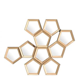 Luxury Gold Finish Rose Frame Pentagonal Decorative Cluster Mirror