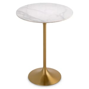 Luxury White & Brass Modern Standing Bar Table with Round Marble Top