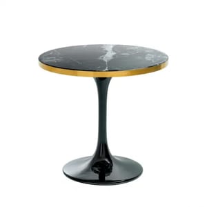 Luxury Black Marble Round Side Table With Brass Rim