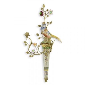 Luxury Bronze Mounted Porcelain Floral Bird Wall Candle Holder