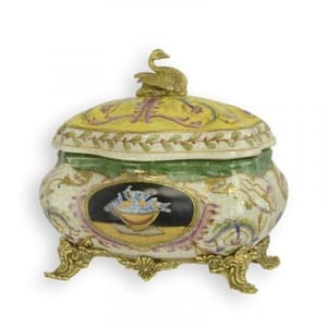 Luxury Bronze Mounted Porcelain Swan Box with Cover