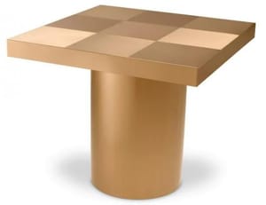 Luxury Brass Finish Rectangular Side Table with Designer Checkered Surface