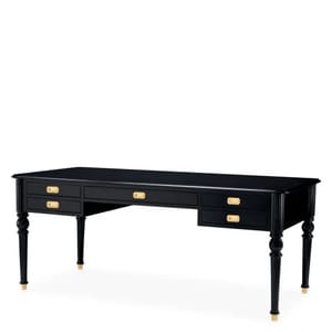 Luxury Waxed Black & Antique Brass Writing Desk