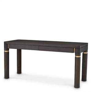 Luxury Mocha Oak Veneer & Brushed Brass Writing Desk