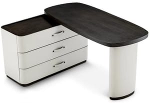 Luxury Rotating Top Black White Desk in Mocha Oak & Light Grey Leather