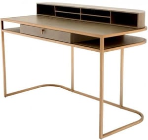 Luxury Washed Oak Veneer High Desk with Brass Finish Frame