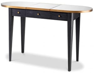 Luxury Grey Oak Veneer & Brass Finish Desk with Flip Up Mirror Glass