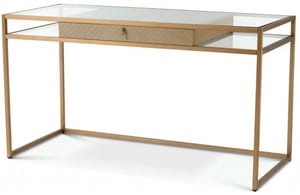 Luxury Washed Oak Veneer & Brass Finish Desk  with Clear Glass Top