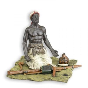 Luxuriöse bronzene sitzende künstlerische Waffenhändler-Skulptur