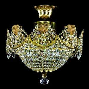 Luxury Crystal Basket Ceiling Chandelier in Polished Brass – 3 Lights