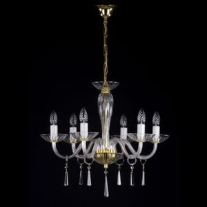 Luxuriöser Kristall-Kronleuchter im Kerzenstil mit sechs Armen in poliertem Messingrahmen