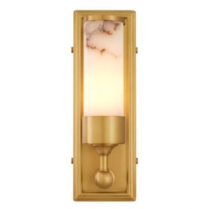 Luxury Antique Brass Finish Alabaster Wall Lamp with Rectangular Backplate