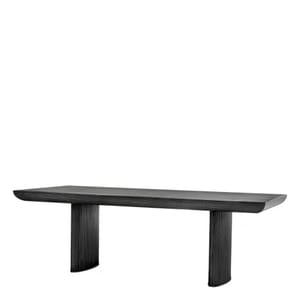 Luxury Charcoal Oak Veneer Rectangular Dining Table with Ribbed Oval Legs