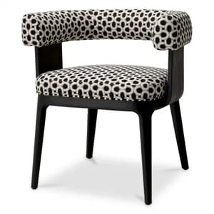 Luxury Curved Back Black & White Dining Chair with Dark Wood Frame