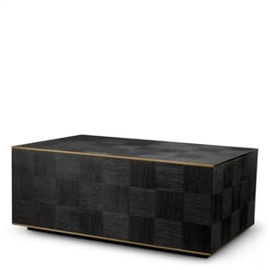 Luxury Rectangular Black Wooden Coffee Table with Brass Border