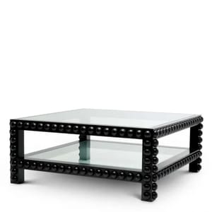 Luxury Clear Glass Top Coffee Table with Black Color Solid Wood Frame