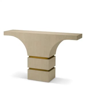 Luxury Off White Washed Oak Veneer Console Table with Brass Base