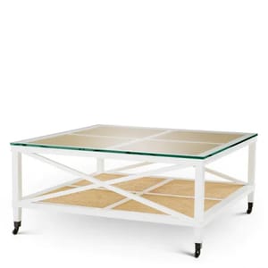 Luxuriöser rechteckiger Couchtisch aus weißem Rohr und Klarglas