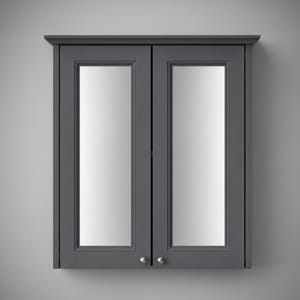 Luxury Graphite Finish Double Door Mirror Wall Cabinet – 64 CM