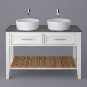 Luxury Chantilly Finish Double Basin Washstand with Two Drawers and Open Wood Storage Shelf – 120 CM