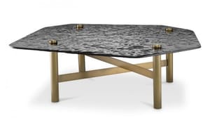 Luxuriöser Couchtisch aus schwarzem Rauchglas mit messingfarbenen Beinen