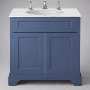 Luxury Freestanding Vanity Unit with Single Drawer and Double Door Cabinet in Maritime Blue Finish – 80 CM