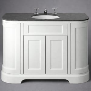 Luxury Freestanding Chantilly Finish White Double Door Curved Vanity with Black Stone Top – 120 CM