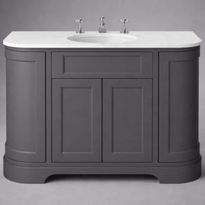 Luxury Freestanding Graphite Double Door Curved Vanity with White Stone Top – 120 CM